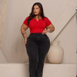 Calca Plus Size Jeans Com Lycra Preta