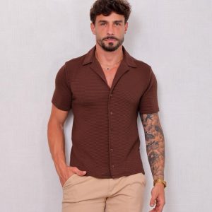 Camisa Masculina Marrom Trico Touch