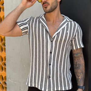 Camisa Masculina Waffle Listrada Manga Curta